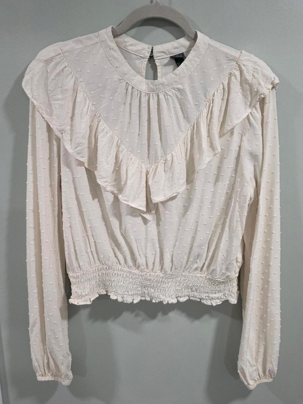 wild fable Cream Ruffle Swiss Dot Blouse